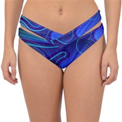 Wavy Abstract Blue Double Strap Halter Bikini Bottom by Ravend