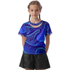 Wavy Abstract Blue Kids  Front Cut Tee by Ravend