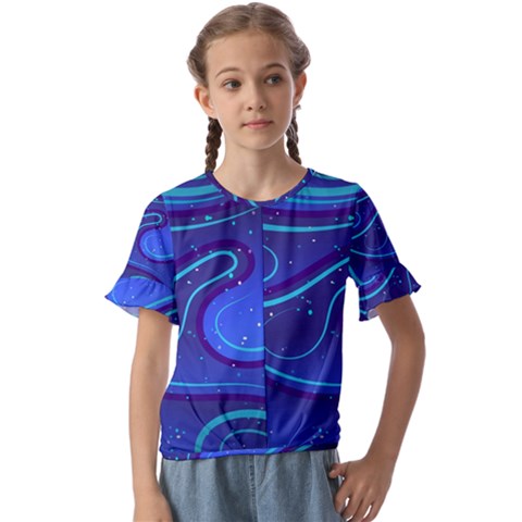 Wavy Abstract Blue Kids  Cuff Sleeve Scrunch Bottom Tee by Ravend