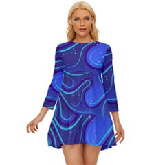 Wavy Abstract Blue Long Sleeve Babydoll Dress by Ravend