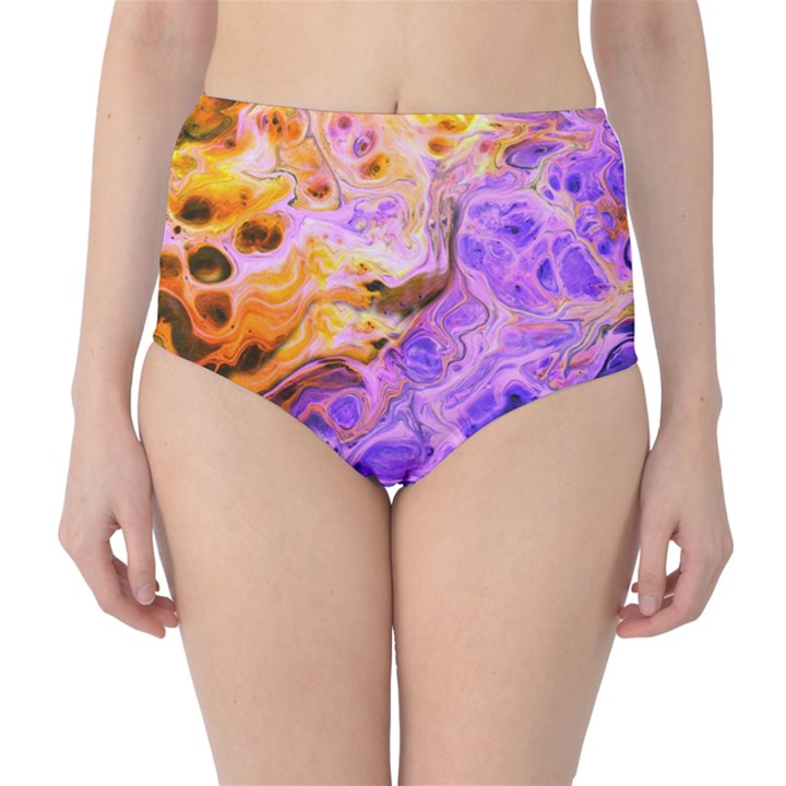 Conceptual Abstract Painting Acrylic Classic High-Waist Bikini Bottoms