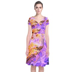 Conceptual Abstract Painting Acrylic Short Sleeve Front Wrap Dress by Ravend