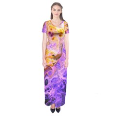 Conceptual Abstract Painting Acrylic Short Sleeve Maxi Dress by Ravend