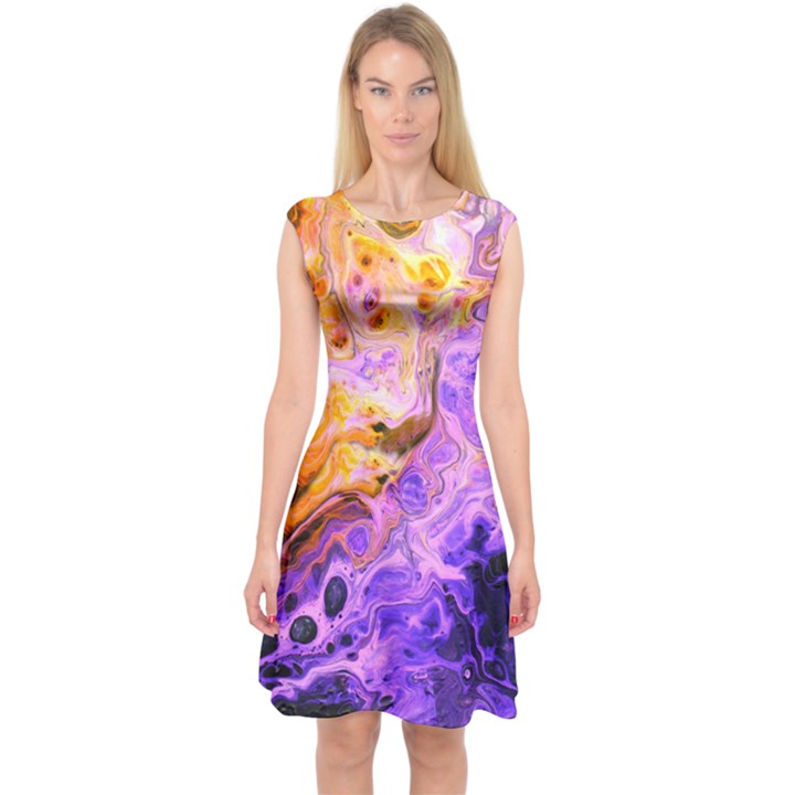 Conceptual Abstract Painting Acrylic Capsleeve Midi Dress