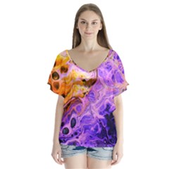 Conceptual Abstract Painting Acrylic V-neck Flutter Sleeve Top by Ravend