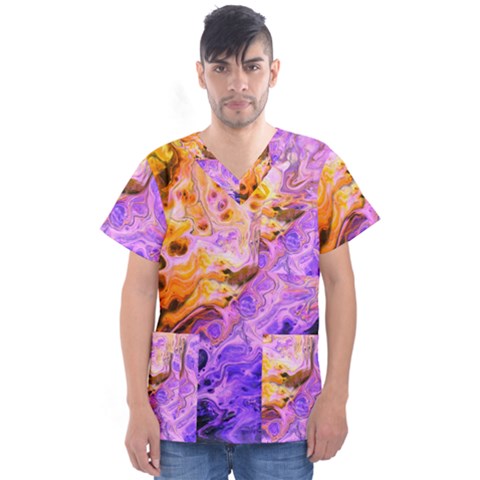 Conceptual Abstract Painting Acrylic Men s V-neck Scrub Top by Ravend