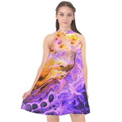 Conceptual Abstract Painting Acrylic Halter Neckline Chiffon Dress  by Ravend