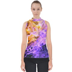 Conceptual Abstract Painting Acrylic Mock Neck Shell Top by Ravend