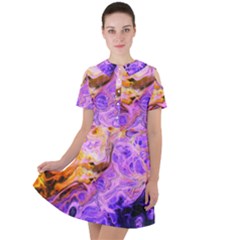 Conceptual Abstract Painting Acrylic Short Sleeve Shoulder Cut Out Dress  by Ravend