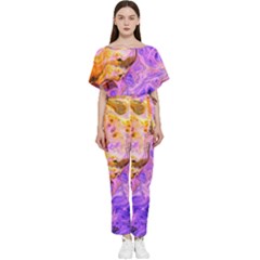 Conceptual Abstract Painting Acrylic Batwing Lightweight Chiffon Jumpsuit by Ravend