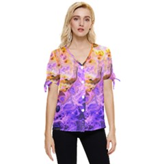 Conceptual Abstract Painting Acrylic Bow Sleeve Button Up Top by Ravend