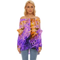 Conceptual Abstract Painting Acrylic Off Shoulder Chiffon Pocket Shirt by Ravend