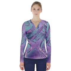 Illustration Fractal Pattern Modern Art Digital V-neck Long Sleeve Top by Ravend