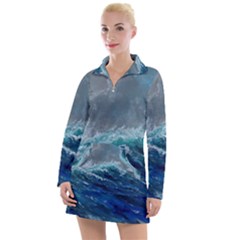 Waves Sea Sky Wave Women s Long Sleeve Casual Dress by Ravend