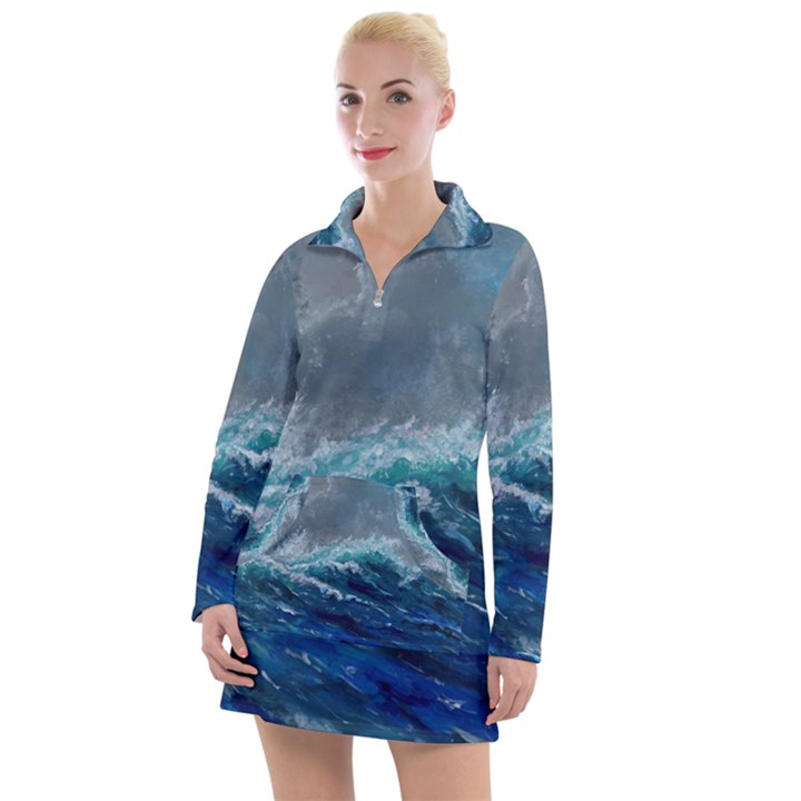 Waves Sea Sky Wave Women s Long Sleeve Casual Dress