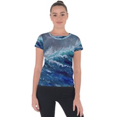 Waves Sea Sky Wave Short Sleeve Sports Top  by Ravend