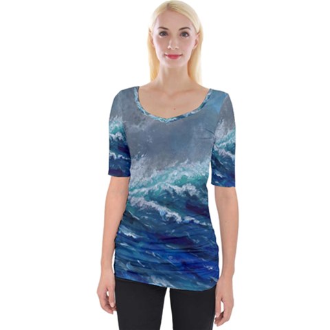 Waves Sea Sky Wave Wide Neckline Tee by Ravend