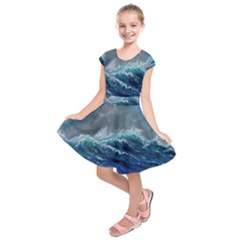 Waves Sea Sky Wave Kids  Short Sleeve Dress by Ravend