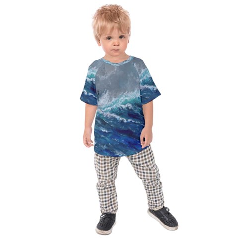 Waves Sea Sky Wave Kids  Raglan Tee by Ravend