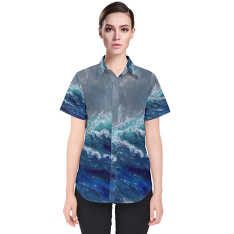 Waves Sea Sky Wave Women s Short Sleeve Shirt by Ravend