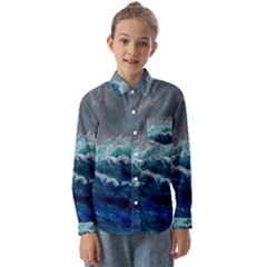 Waves Sea Sky Wave Kids  Long Sleeve Shirt by Ravend