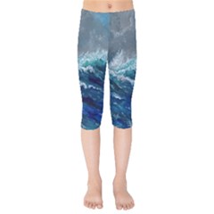 Waves Sea Sky Wave Kids  Capri Leggings  by Ravend