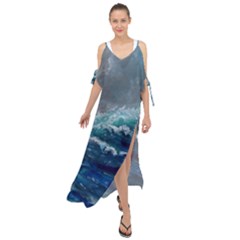 Waves Sea Sky Wave Maxi Chiffon Cover Up Dress by Ravend