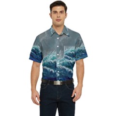 Waves Sea Sky Wave Men s Short Sleeve Pocket Shirt  by Ravend