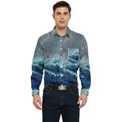 Waves Sea Sky Wave Men s Long Sleeve Pocket Shirt  by Ravend