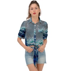 Waves Sea Sky Wave Tie Front Shirt  by Ravend