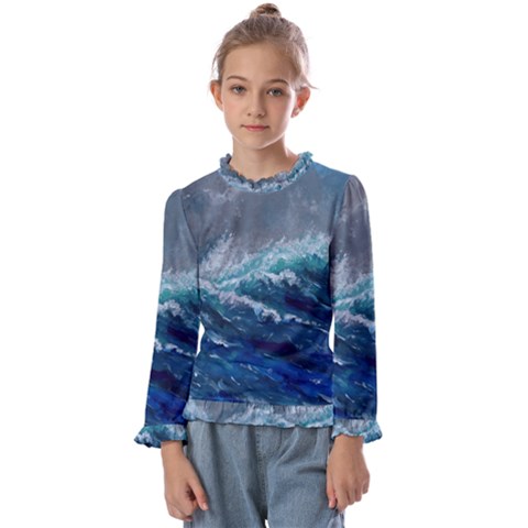 Waves Sea Sky Wave Kids  Frill Detail Tee by Ravend