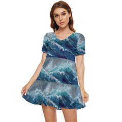 Waves Sea Sky Wave Tiered Short Sleeve Babydoll Dress by Ravend