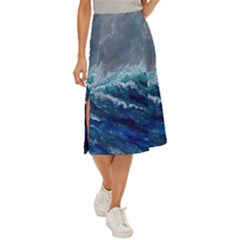 Waves Sea Sky Wave Midi Panel Skirt by Ravend