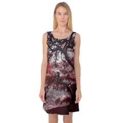 Tree Red Nature Abstract Mood Sleeveless Satin Nightdress by Ravend