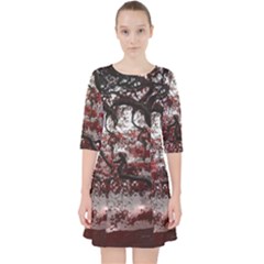 Tree Red Nature Abstract Mood Quarter Sleeve Pocket Dress by Ravend