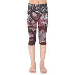 Tree Red Nature Abstract Mood Kids  Capri Leggings  by Ravend