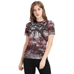 Tree Red Nature Abstract Mood Women s Short Sleeve Rash Guard by Ravend