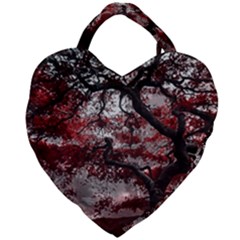 Tree Red Nature Abstract Mood Giant Heart Shaped Tote by Ravend