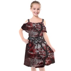 Tree Red Nature Abstract Mood Kids  Cut Out Shoulders Chiffon Dress by Ravend