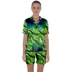 Fractal Art Pattern Abstract Satin Short Sleeve Pajamas Set by Ravend