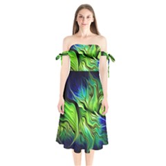 Fractal Art Pattern Abstract Shoulder Tie Bardot Midi Dress by Ravend