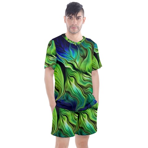 Fractal Art Pattern Abstract Men s Mesh Tee And Shorts Set by Ravend