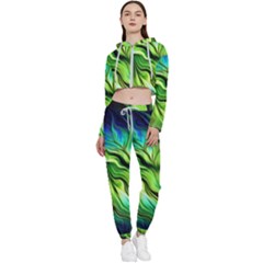 Fractal Art Pattern Abstract Cropped Zip Up Lounge Set by Ravend