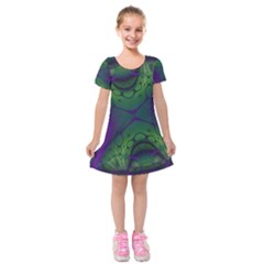 Abstract Fractal Art Pattern Kids  Short Sleeve Velvet Dress