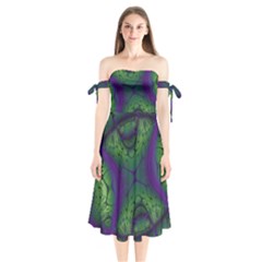 Abstract Fractal Art Pattern Shoulder Tie Bardot Midi Dress by Ravend