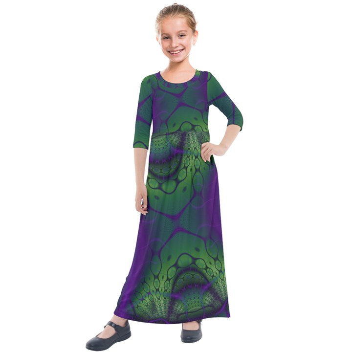 Abstract Fractal Art Pattern Kids  Quarter Sleeve Maxi Dress