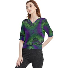 Abstract Fractal Art Pattern Quarter Sleeve Blouse