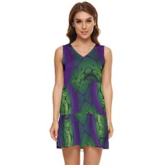 Abstract Fractal Art Pattern Tiered Sleeveless Mini Dress by Ravend