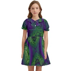 Abstract Fractal Art Pattern Kids  Bow Tie Puff Sleeve Dress by Ravend