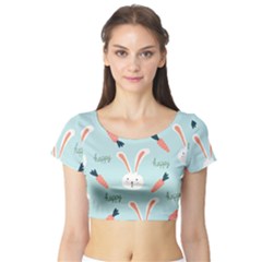 Bunny Carrot Pattern Background Short Sleeve Crop Top by Wegoenart